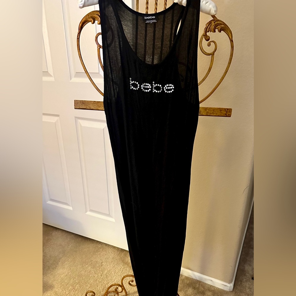 ✨Bebe Black Dress Coverup Beach Maxi Rhinestones Large✨